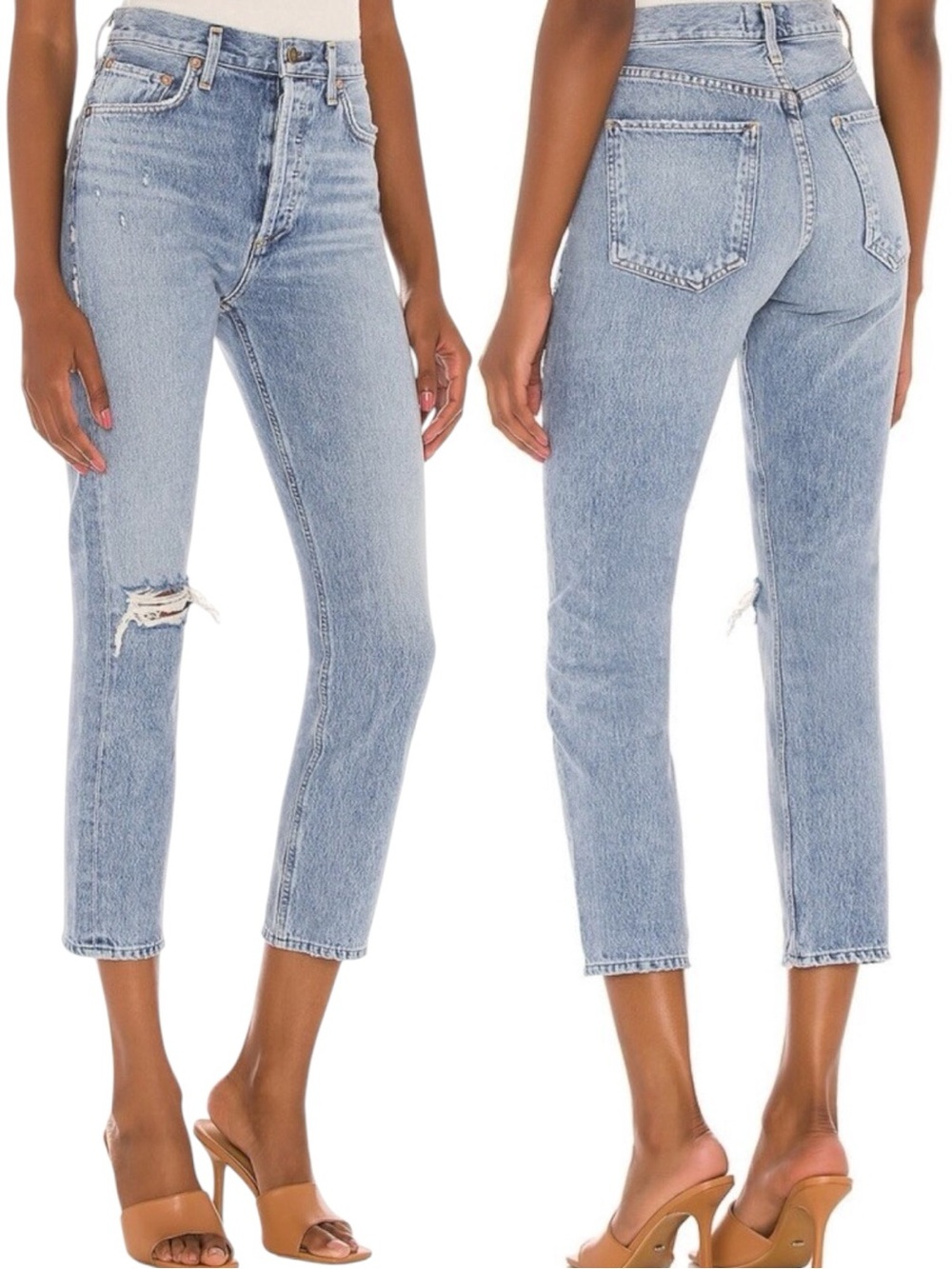 Agolde Riley High Rise Straight Crop Denim Jeans in Endeavor Size 30 Distressed